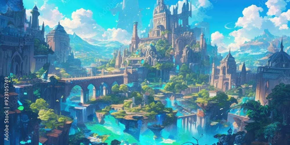Fototapeta premium Science Fiction Fantasy Majestic Cityscape 8K AI art generated using Midjourney