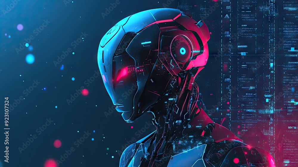 Abstract 2D AI concept featuring a stylized robot and data analytics. Clean design showcasing artificial intelligence and machine learning. Ideal for tech presentations. Abstract 2D AI concept featuring a stylized robot and data analytics. Clean design showcasing artificial intelligence and machine learning. Ideal for tech presentations.