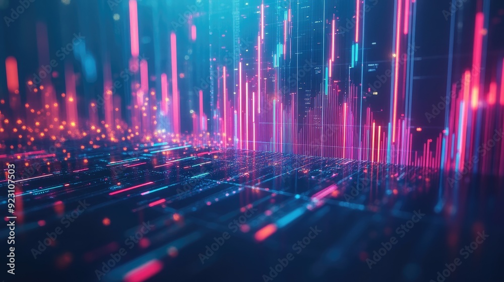 Abstract 3D business chart with glowing candlesticks on a blue background. Captures the essence of financial markets and trade data. Great for professional finance graphics. Abstract 3D business chart with glowing candlesticks on a blue background. Captures the essence of financial markets and trade data. Great for professional finance graphics.