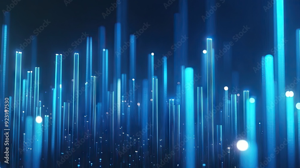 Abstract 3D candlestick business chart glowing against a blue background. Represents trade and market data with a modern, tech-oriented look. Ideal for financial visuals. Abstract 3D candlestick business chart glowing against a blue background. Represents trade and market data with a modern, tech-oriented look. Ideal for financial visuals.