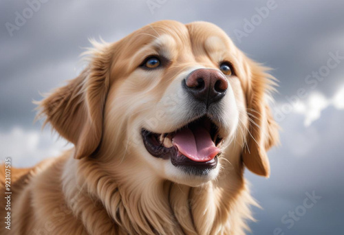 A puppy sitting on a dirt path in a forest , with warm sunlight filtering through the trees 