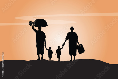 Refugee silhouette vectors and illustrations for world refugee day.	
