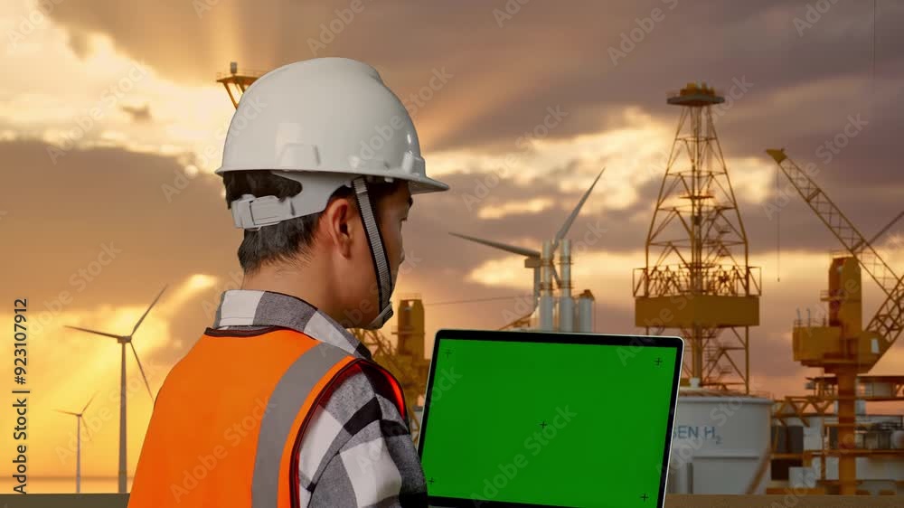 Engineer Shut Up Close Up Back View Of Asian Male Engineer With Safety Helmet Working On ...