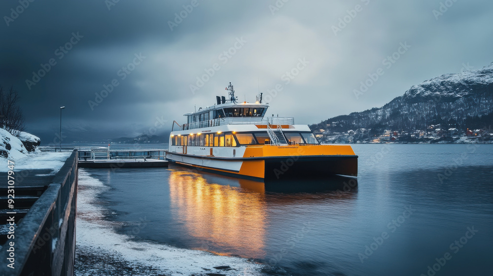Naklejka premium Electric ferries in Norway: Sustainable water transport,