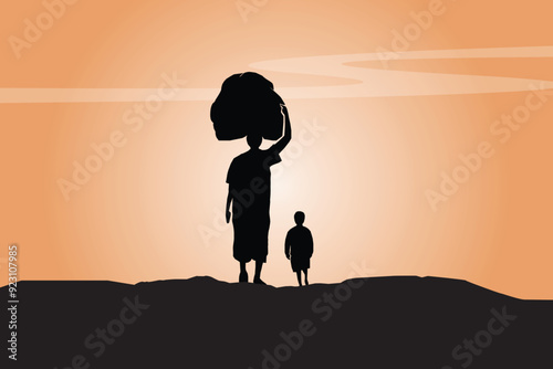 Refugee silhouette vectors and illustrations for world refugee day.	
