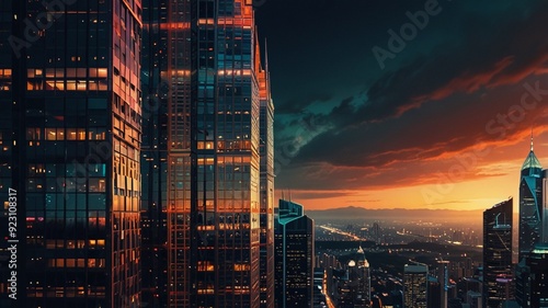 Skyscrapers in the city at sunset. Business and financial concept