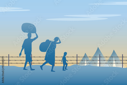 Refugee silhouette vectors and illustrations for world refugee day.	
