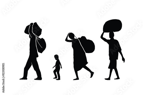 Refugee silhouette vectors and illustrations for world refugee day.	
