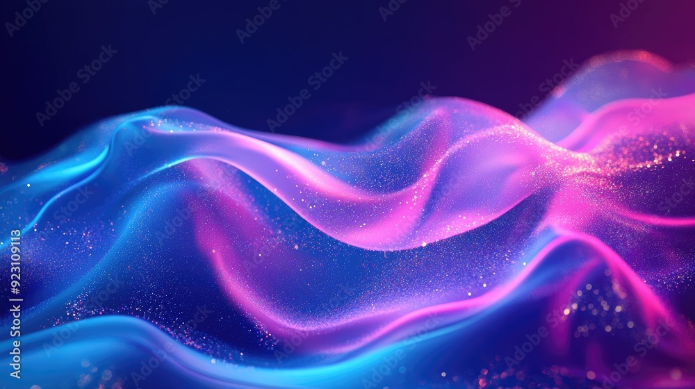 Fototapeta premium Abstract glowing particles with dynamic liquid flow on a trendy fluid cover design. Ideal for modern visuals and Eps10 vector illustrations.