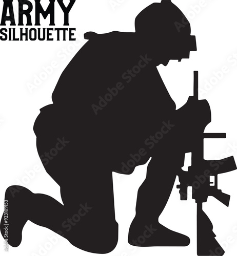 Army Silhouette Vector Illustration with dog