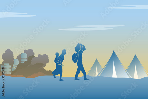 Refugee silhouette vectors and illustrations for world refugee day.	
