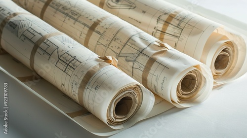 Architectural Drawings Rolled Up on Blueprint Paper for Easy Storage and Transport