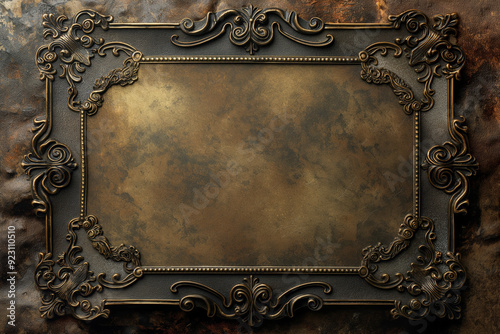 Antique Ornate Metal Frame on Aged Rustic Background for Vintage Decor and Design