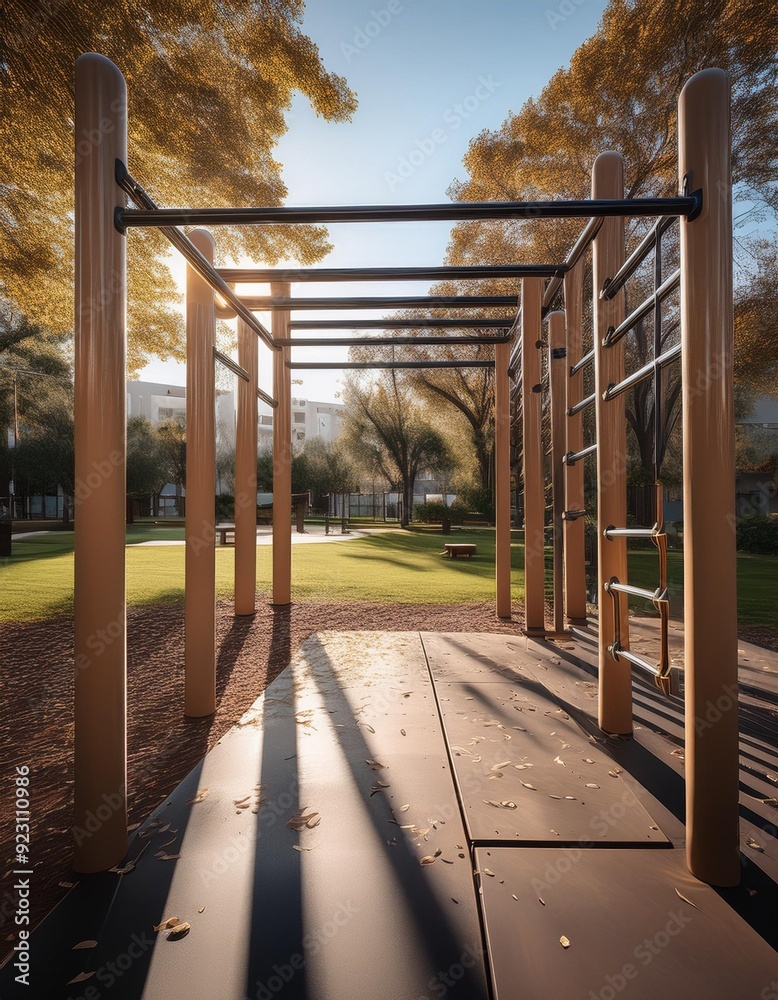 Fototapeta premium Un parque de calistenia en medio de la ciudad.