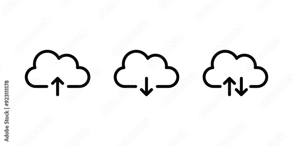 Cloud download and upload icon. Upload download cloud arrow. Download cloud computing outline vector sign. Cloud download and upload icon. Upload download cloud arrow. Download cloud computing outline vector sign.