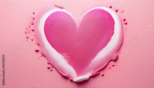 Pink lipstick shimmering texture in heart shape, texture stroke isolated on white background. Cosmetic product smear smudge swatch