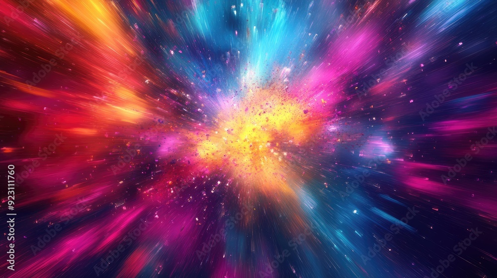 Naklejka premium Bright and energetic color abstract background with explosive bursts of color and dynamic shapes. Perfect for high-impact advertising, modern art, and vibrant presentations.