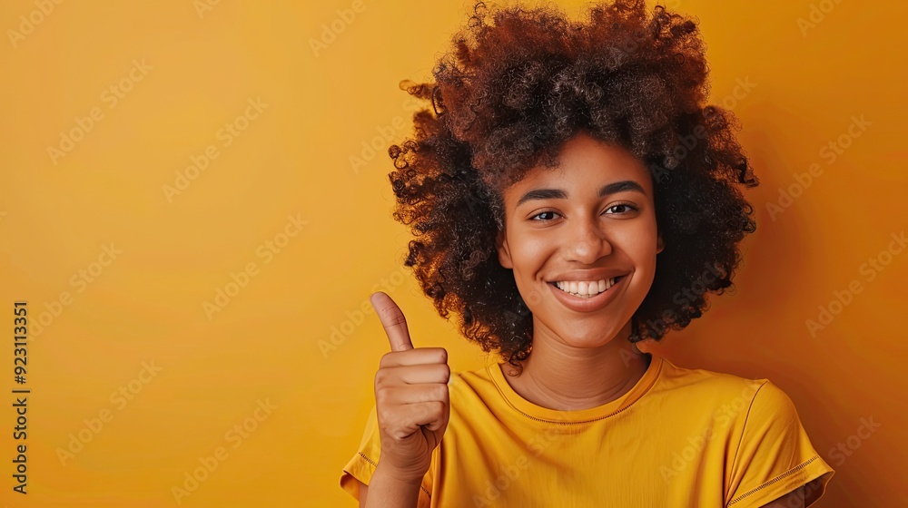 Smiling Woman Giving Thumbs Up, on a solid color background. Smiling Woman Giving Thumbs Up, on a solid color background.