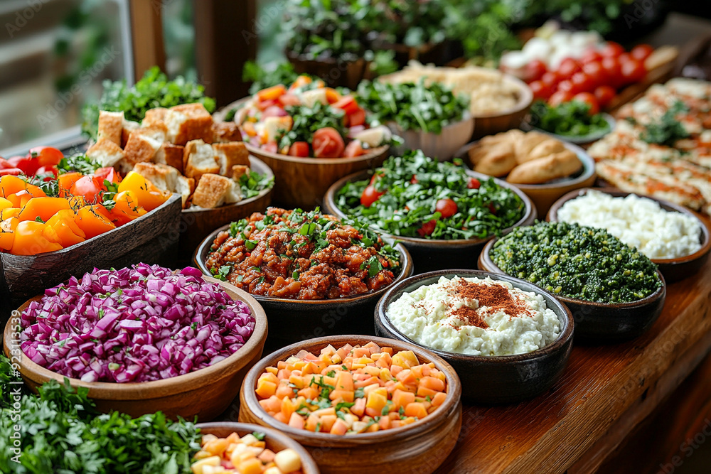 The table is rich with vibrant, diverse foods, symbolizing global unity and the celebration of World Food Day The table is rich with vibrant, diverse foods, symbolizing global unity and the celebration of World Food Day