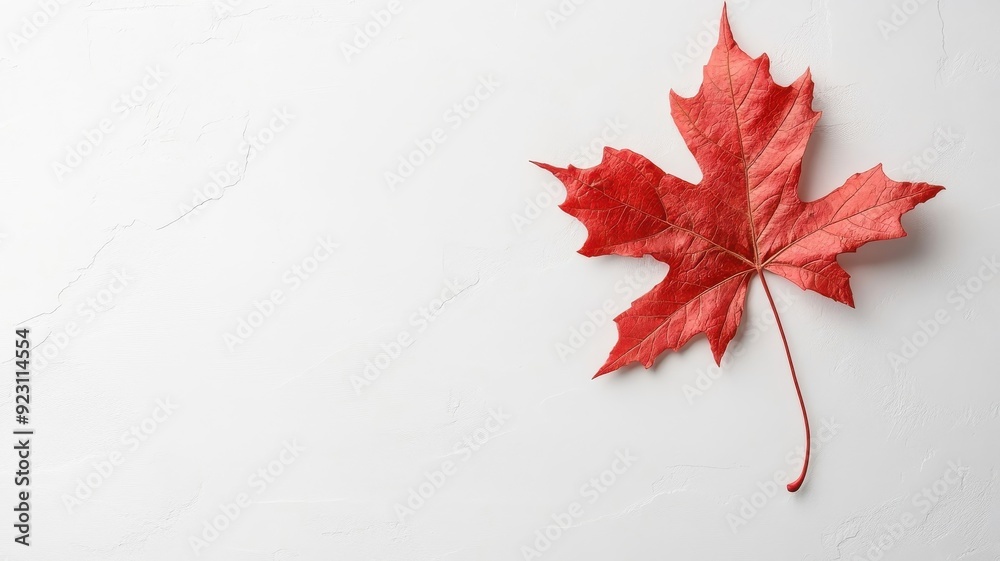 Minimalist composition of single maple leaf on white background. Minimalist composition of single maple leaf on white background.
