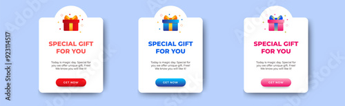 Special gift banner pop up notification design template. vector