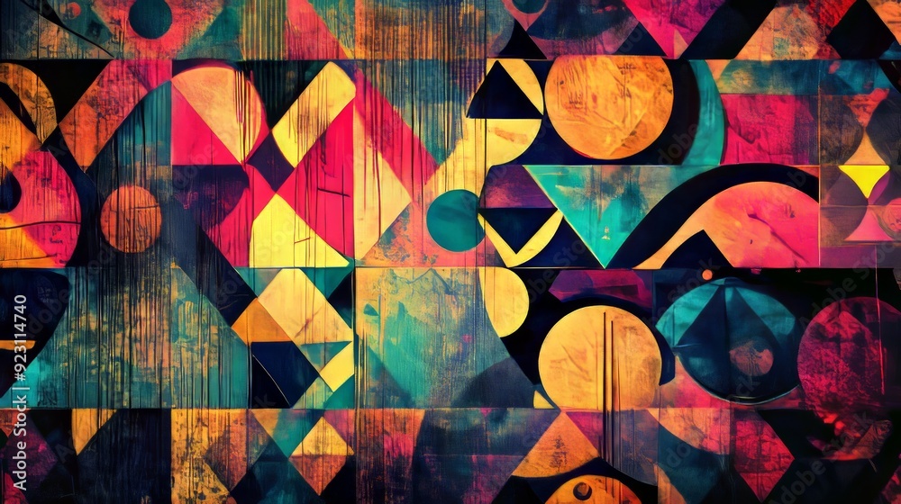 Geometric psychedelic geometric pattern wall background, generative Ai. Geometric psychedelic geometric pattern wall background, generative Ai.
