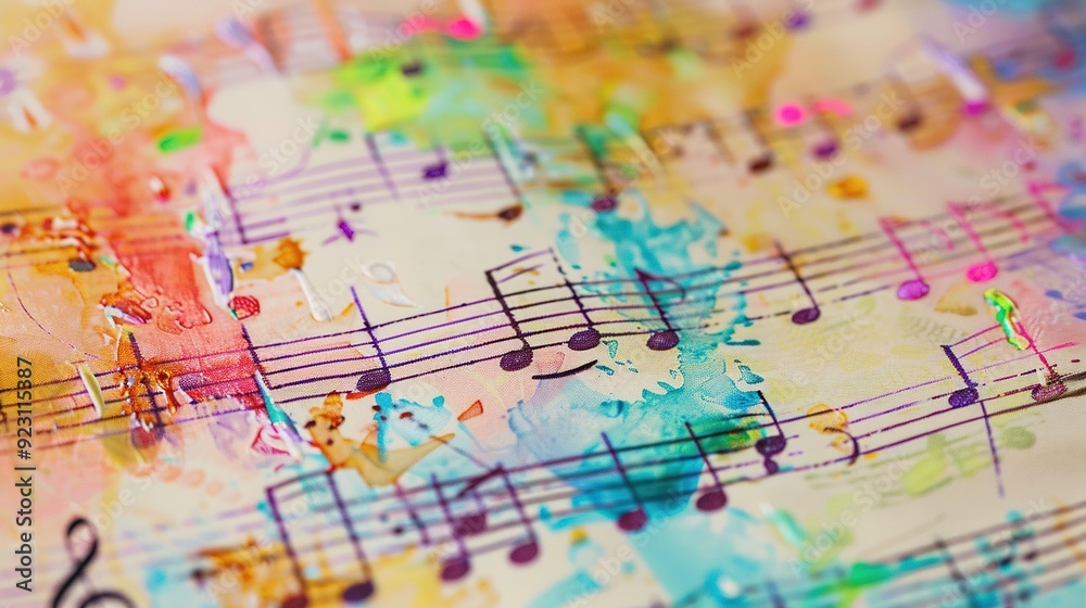Vibrant Colorful Musical Notes Pattern on Sheet Music Vibrant Colorful Musical Notes Pattern on Sheet Music