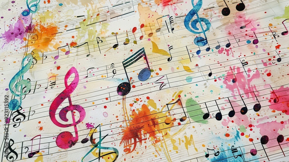 Vibrant Colorful Musical Notes Pattern on Sheet Music Vibrant Colorful Musical Notes Pattern on Sheet Music