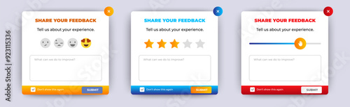 Share feedback and rate dialog box pop up banner design template. vector
