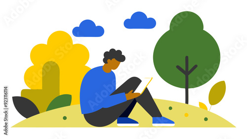 Person Sketching in a Park: Creative Sketchpad Illustration
