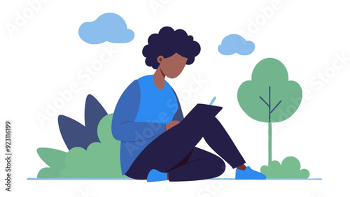 Person Sketching in a Park: Creative Sketchpad Illustration