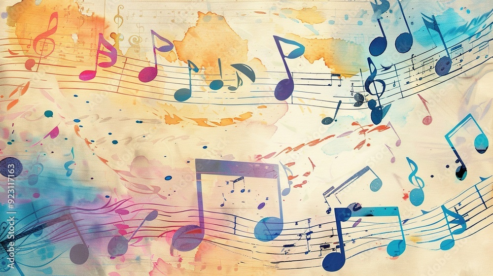 Sheet Music Featuring a Colorful Musical Notes Pattern Sheet Music Featuring a Colorful Musical Notes Pattern