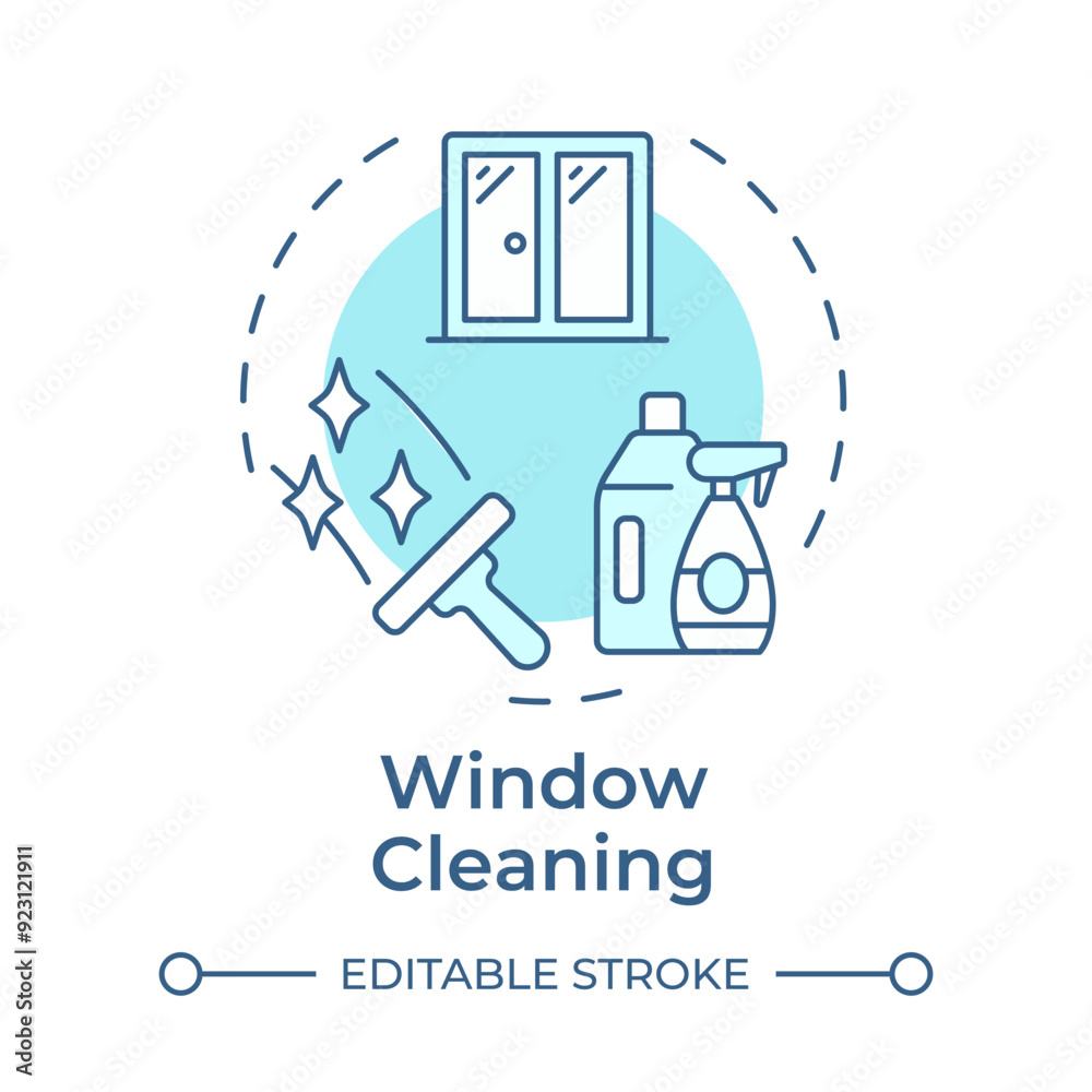 Window cleaning soft blue concept icon. Detergent bottles, squeegee. Cleanup equipment. Round shape line illustration. Abstract idea. Graphic design. Easy to use in infographic, presentation Window cleaning soft blue concept icon. Detergent bottles, squeegee. Cleanup equipment. Round shape line illustration. Abstract idea. Graphic design. Easy to use in infographic, presentation