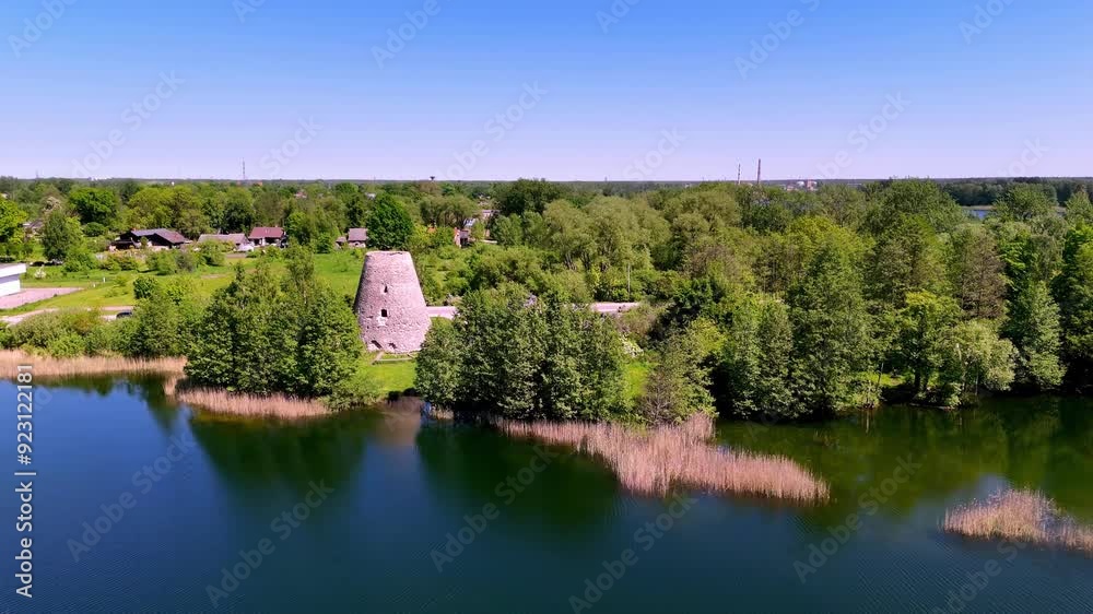 Tranquil Landscape Of Miltu Razotne With Lush Nature Surroundings In Jurmala, Latvia. Aerial Shot Tranquil Landscape Of Miltu Razotne With Lush Nature Surroundings In Jurmala, Latvia. Aerial Shot