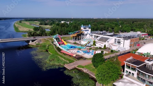 Summer Destination At Livu Akvaparks Water Park In Lielupe Rivershore In Jurmala, Latvia. Aerial Shot photo