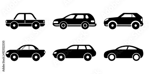 Different style car icons set silhouette vector illustration