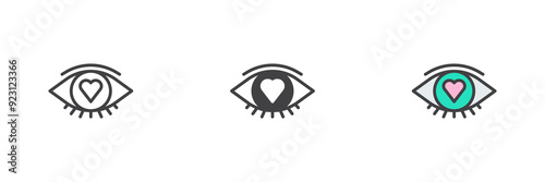 Eye with heart different style icon set