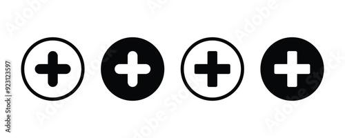 Plus icon set. Add icon. Addition sign. Medical Plus icon design on white background vector illustration