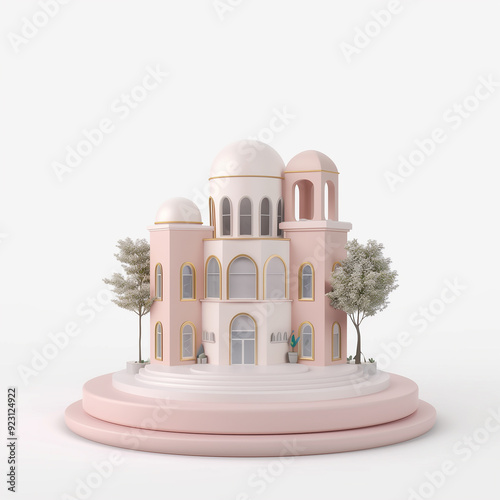 Architecture 3d rendering illustration of modern minimal house on white background