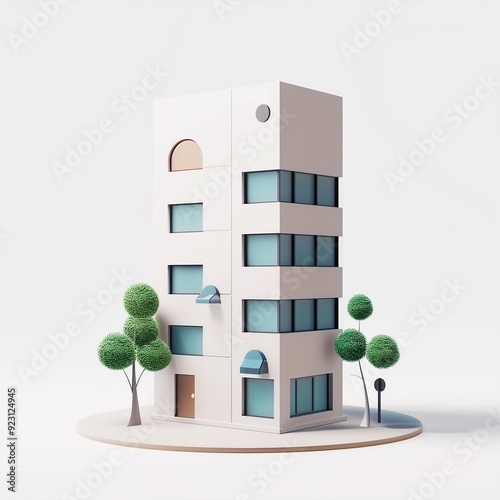 Architecture 3d rendering illustration of modern minimal house on white background