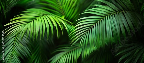 Green tropical palm leaves Panoramic background. nature concept