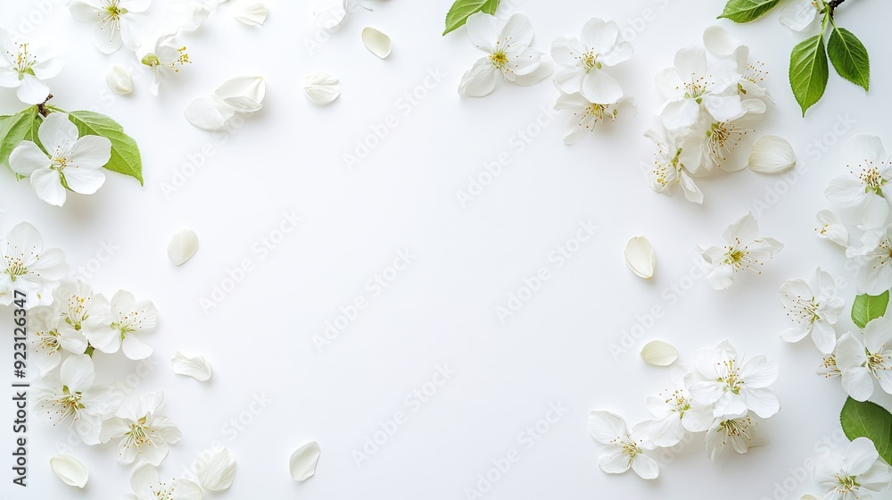 A minimalist composition of fresh spring tree blossoms arranged on a clean white background, with scattered petals creating a tranquil, seasonal atmosphere. A minimalist composition of fresh spring tree blossoms arranged on a clean white background, with scattered petals creating a tranquil, seasonal atmosphere.