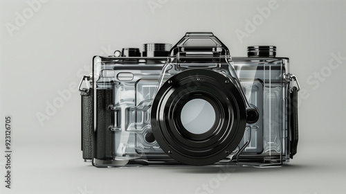 a DSLR camera transparent glass body 3D model in Black color
