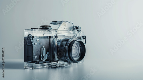 a DSLR camera transparent glass body 3D model in Black color