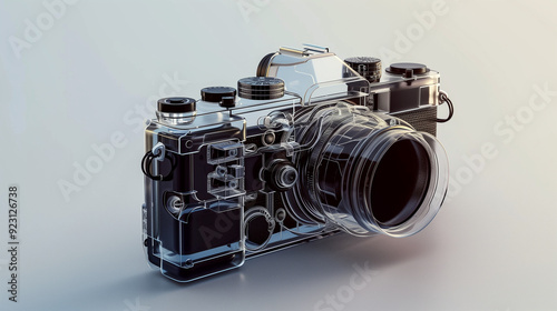 a DSLR camera transparent glass body 3D model in Black color