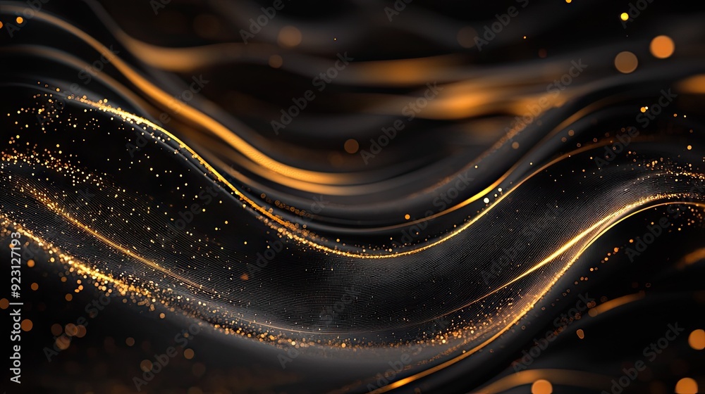 Rich dark grey background with shimmering gold light lines and subtle ...