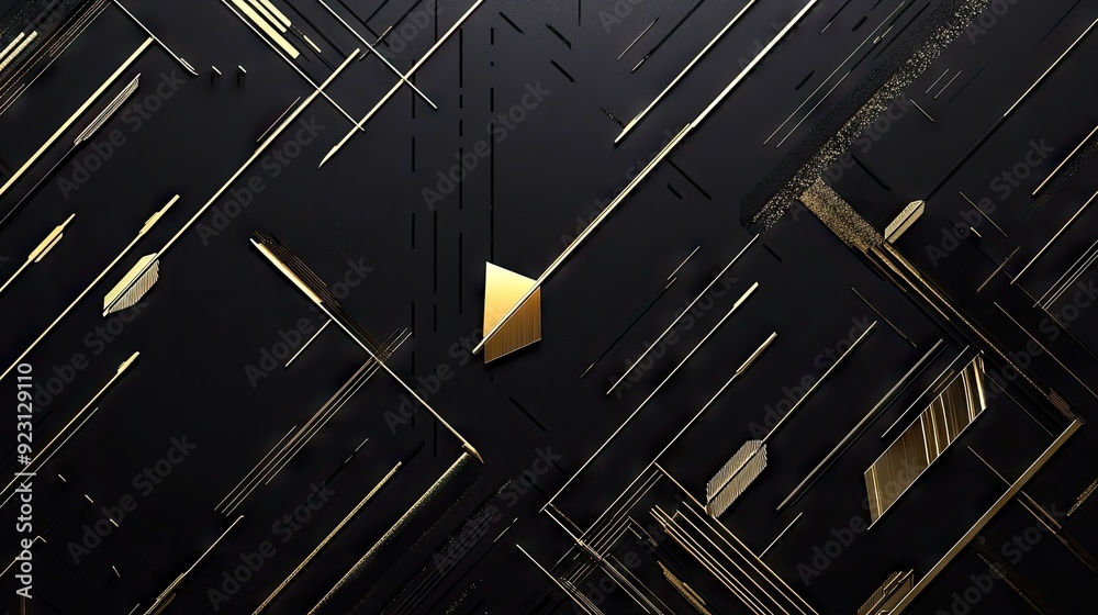 Sophisticated geometric design with gold arrows on a black background, presenting a modern, high-tech aesthetic with a touch of luxury and creativity. Sophisticated geometric design with gold arrows on a black background, presenting a modern, high-tech aesthetic with a touch of luxury and creativity.