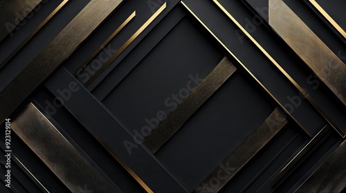 Sophisticated geometric design with gold arrows on a black background, presenting a modern, high-tech aesthetic with a touch of luxury and creativity.