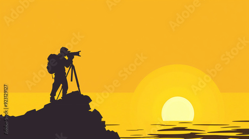 a sunset with a bird flying over the water and a large orange moon. World photography day