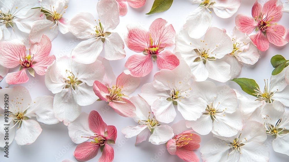 Close-up of vibrant spring blossoms and petals from a flowering tree, beautifully contrasted against a pure white backdrop, highlighting their natural beauty. Close-up of vibrant spring blossoms and petals from a flowering tree, beautifully contrasted against a pure white backdrop, highlighting their natural beauty.